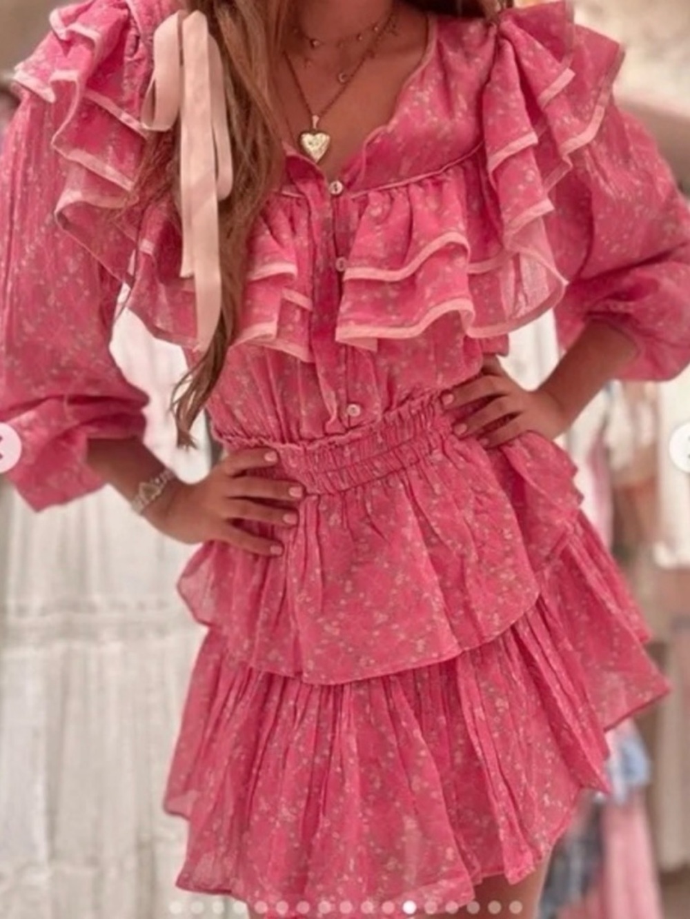 LOVE SHACK FANCY - LUCA DRESS IN FUCHSIA BERRY- size M  LIKE NEW - Picture 2 of 7